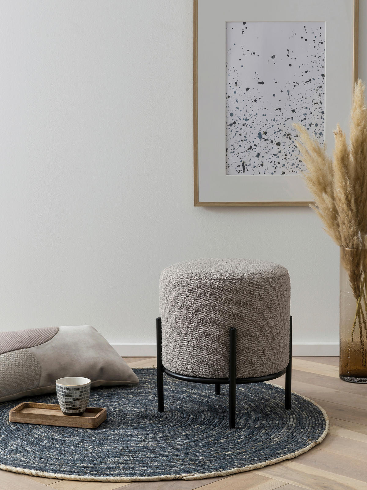 HOCKER in Textil Schwarz, Taupe  - Taupe/Schwarz, MODERN, Textil/Metall (35/38/35cm) - Livetastic