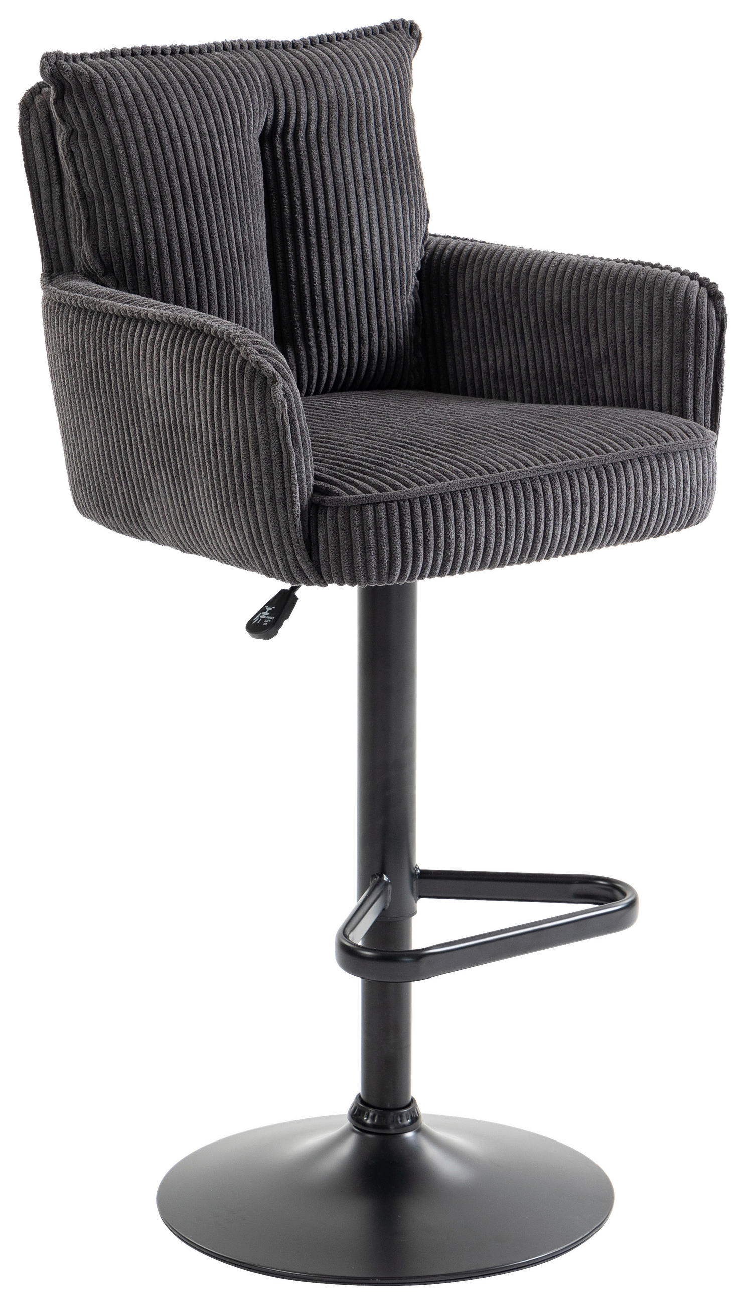 BARHOCKER Cord Dunkelgrau Eisen Stoffauswahl, Sitzfläche 360° drehbar, inklusive Armlehnen  - Dunkelgrau/Schwarz, Design, Textil/Metall (54/101-122/58cm) - Novel