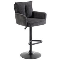 BARHOCKER Cord Dunkelgrau Eisen Stoffauswahl, Sitzfläche 360° drehbar, inklusive Armlehnen  - Dunkelgrau/Schwarz, Design, Textil/Metall (54/101-122/58cm) - Novel