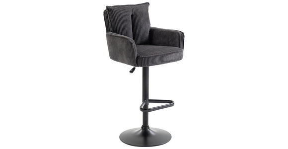 BARHOCKER Cord Dunkelgrau Eisen Stoffauswahl, Sitzfläche 360° drehbar, inklusive Armlehnen  - Dunkelgrau/Schwarz, Design, Textil/Metall (54/101-122/58cm) - Novel