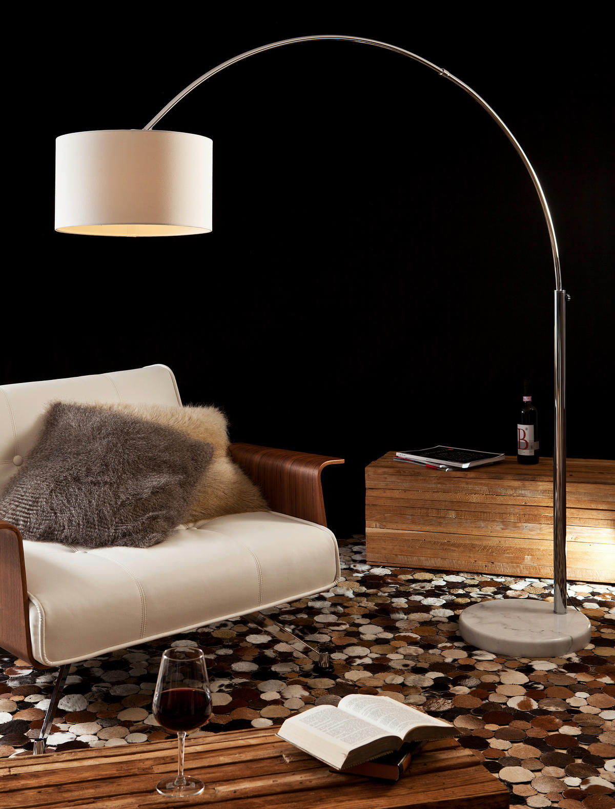 BOGENLEUCHTE  180/210/38 cm   - Silberfarben/Weiß, Design, Textil/Stein (180/210/38cm) - P & B