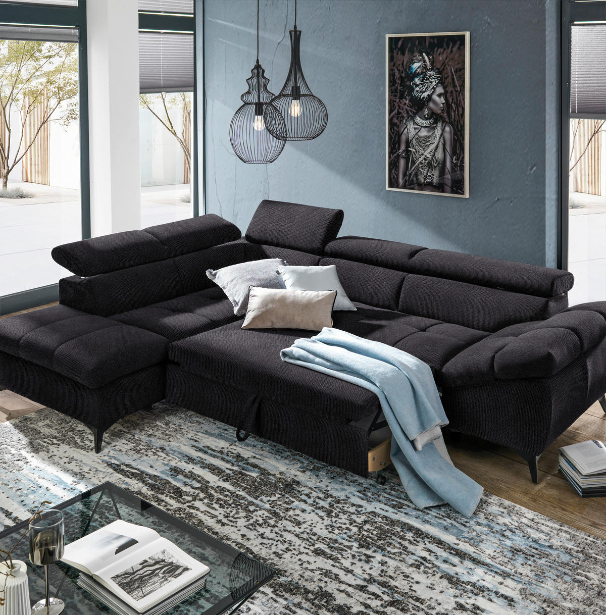ECKSOFA in Mikrofaser Schwarz  - Schwarz, Design, Kunststoff/Textil (210/279cm) - Livetastic