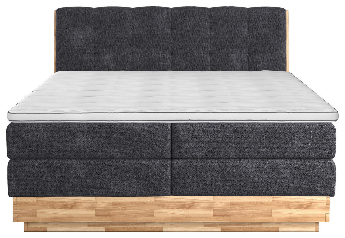 BOXSPRINGBETT 180/200 cm  in Anthrazit  - Anthrazit/Schwarz, Natur, Holz/Textil (180/200cm)