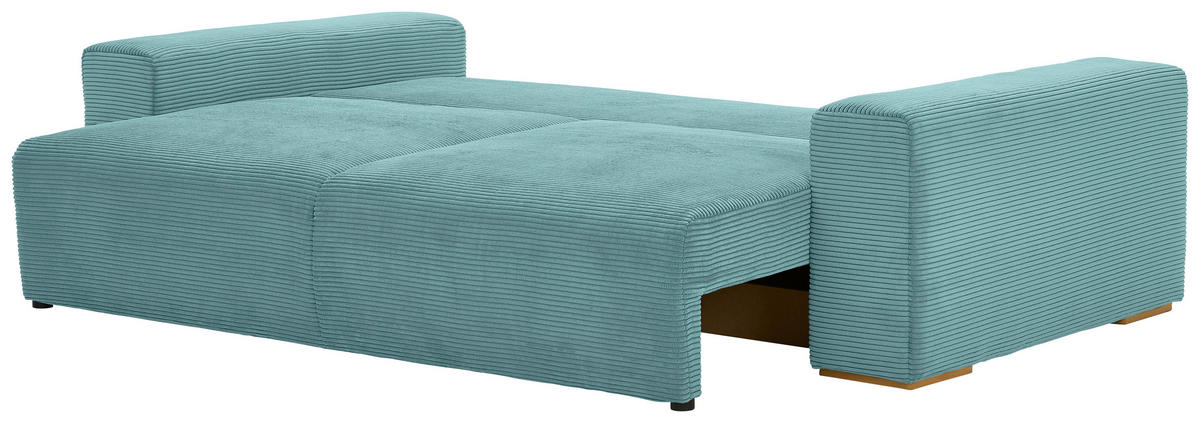 SCHLAFSOFA Cord Mintgrün  - Buchefarben/Schwarz, KONVENTIONELL, Holz/Kunststoff (255/86/123cm) - Livetastic