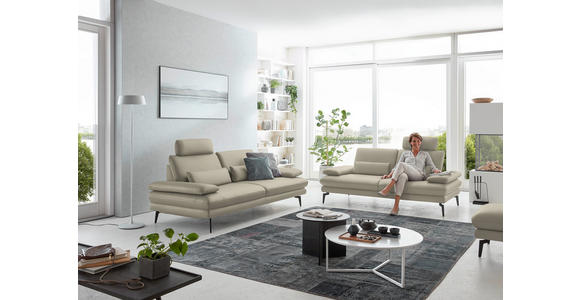 2,5-SITZER  in Echtleder Ecru   - Ecru/Schwarz, Design, Leder/Metall (196/86/104cm) - Dieter Knoll