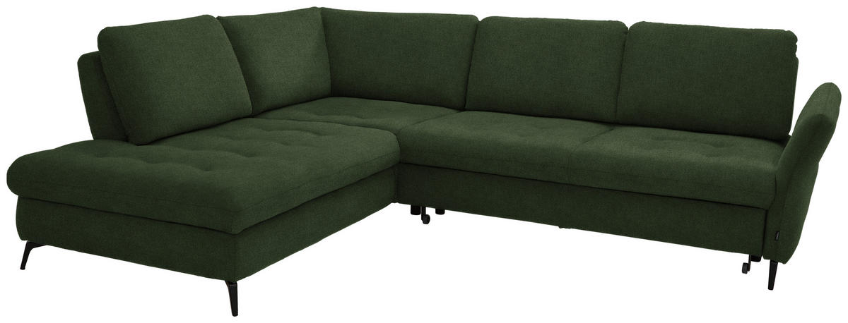 ECKSOFA in Flachgewebe Olivgrün  - Schwarz/Olivgrün, Natur, Textil/Metall (233/288cm) - Valnatura