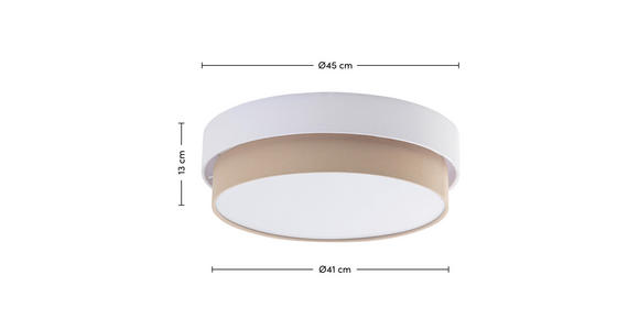 DECKENLEUCHTE  45/13 cm    - Beige/Weiß, MODERN, Kunststoff/Textil (45/13cm) - Novel