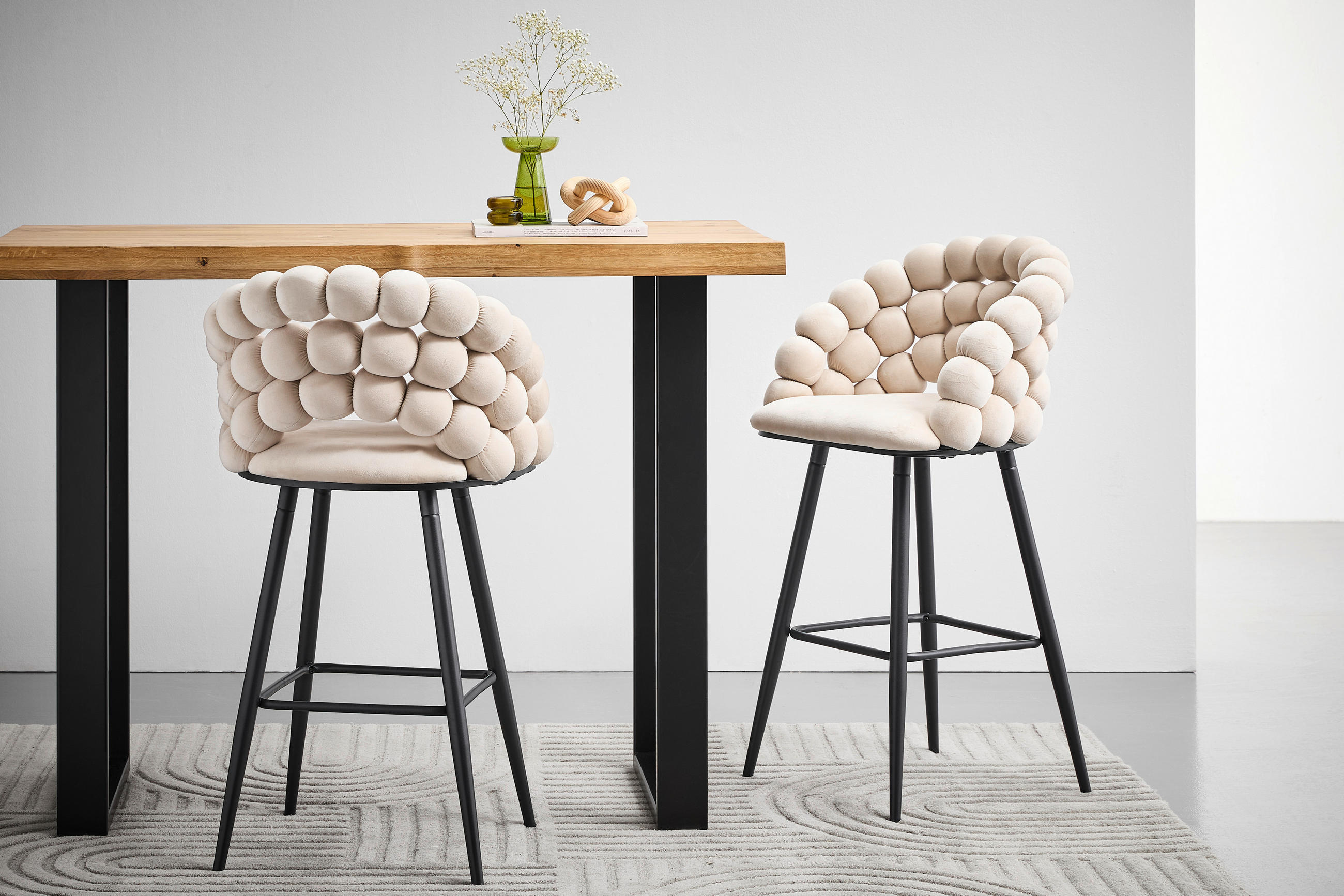 BARHOCKER Samt Beige Eisen Stoffauswahl  - Beige/Schwarz, Design, Textil/Metall (57/104/55cm) - Novel