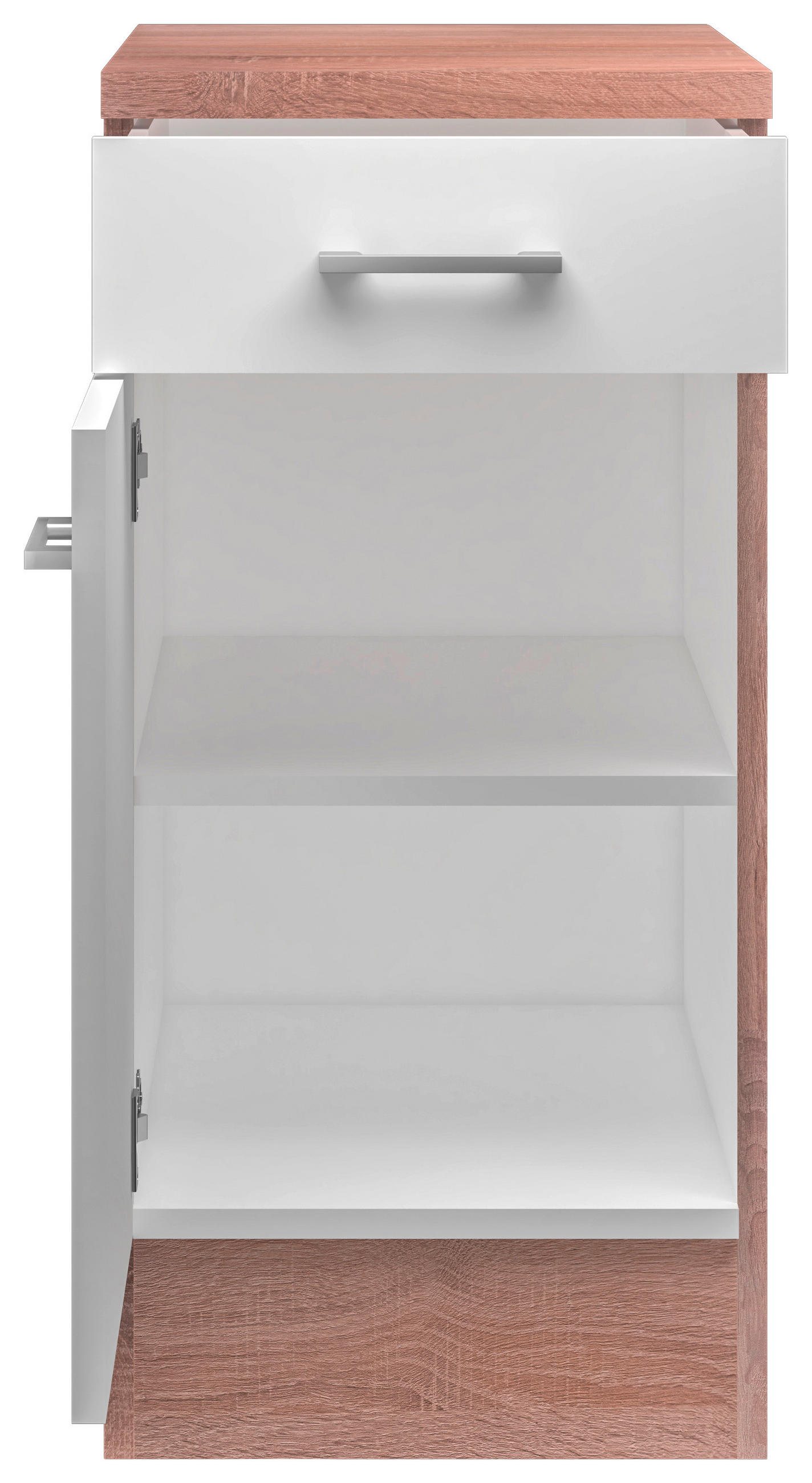 KÜCHENUNTERSCHRANK 40/85/57 cm in Weiß, Sonoma Eiche - Alufarben/Weiß, KONVENTIONELL, Holzwerkstoff/Kunststoff (40/85/57cm) - FlexWell