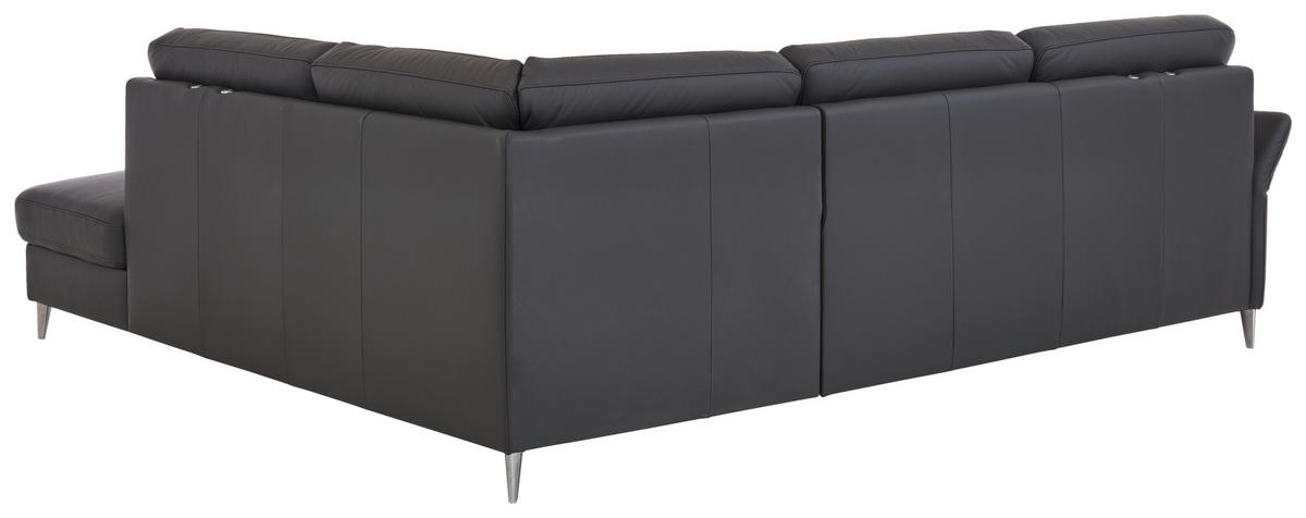 ECKSOFA Beldomo Premium in Echtleder Anthrazit  263/235 cm  - Anthrazit/Alufarben, KONVENTIONELL, Leder/Metall (263/235cm) - Beldomo Premium