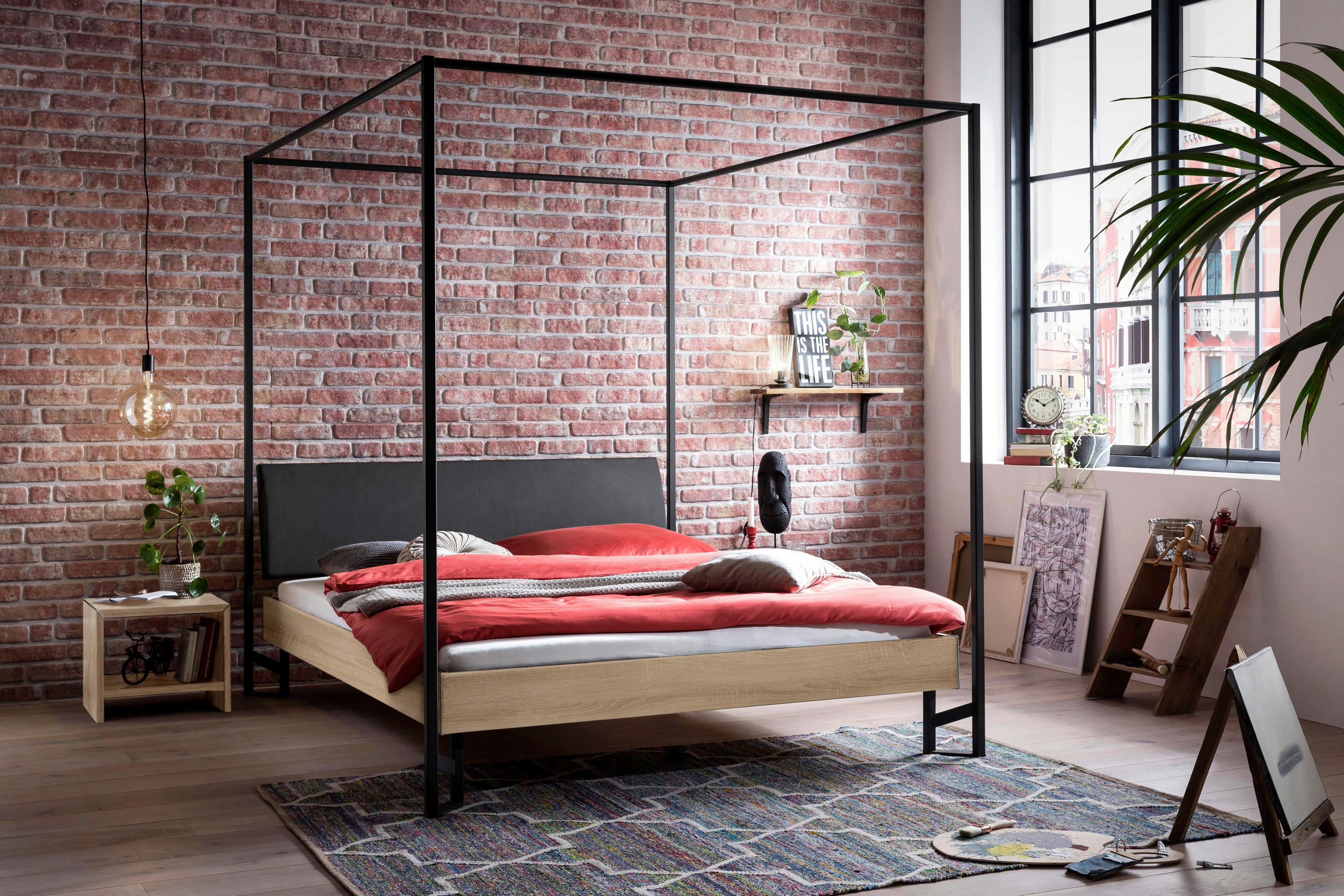 HIMMELBETT 160/200 cm  in Eichefarben  - Eichefarben/Anthrazit, Design, Holzwerkstoff/Textil (160/200cm) - Hasena