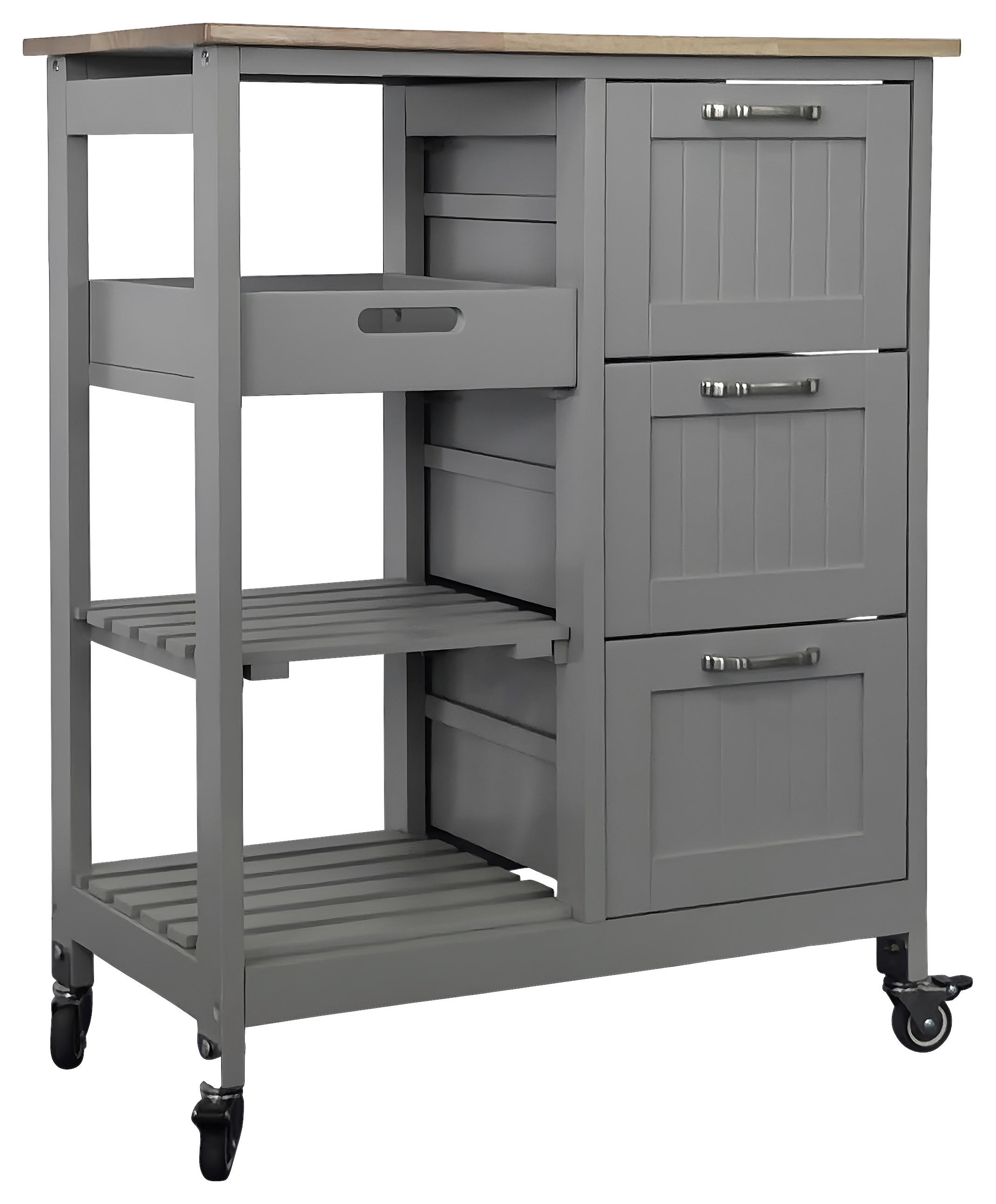 SERVIERWAGEN Kautschukholz vollmassiv Graublau  - Graublau/Silberfarben, Basics, Holz/Holzwerkstoff (67/84/37cm) - MID.YOU