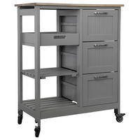 SERVIERWAGEN Kautschukholz vollmassiv Graublau  - Graublau/Silberfarben, Basics, Holz/Holzwerkstoff (67/84/37cm) - MID.YOU