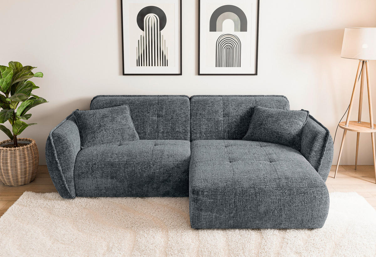 ECKSOFA Nelia in Chenille Dunkelgrau  252/155 cm  - Dunkelgrau/Schwarz, Design, Kunststoff/Textil (252/155cm) - P & B