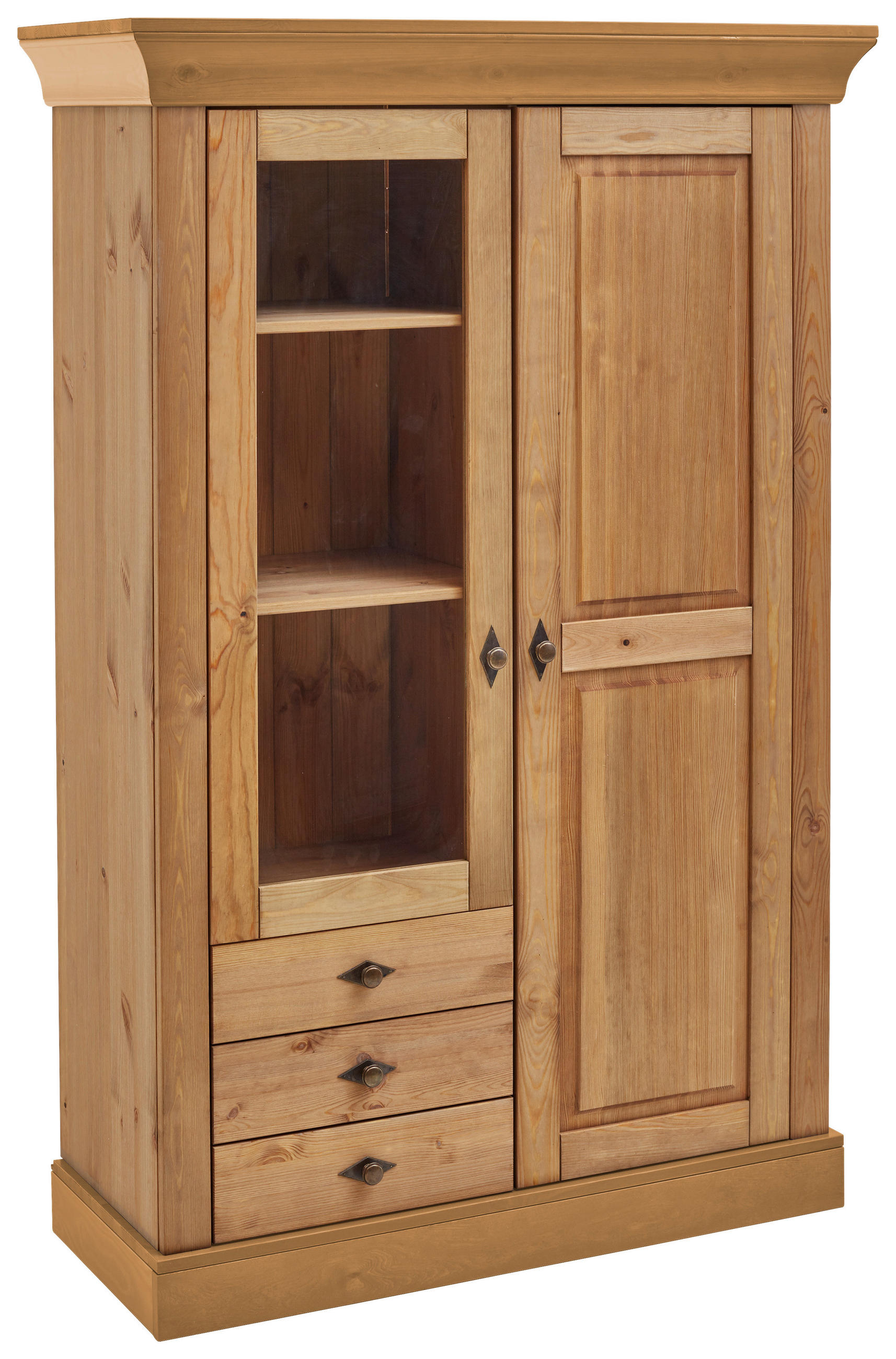 VITRINE in massiv Kiefer Laugenfarbig - Laugenfarbig/Kupferfarben, ROMANTIK / LANDHAUS, Glas/Holz (108/163/45cm) - Boxxx