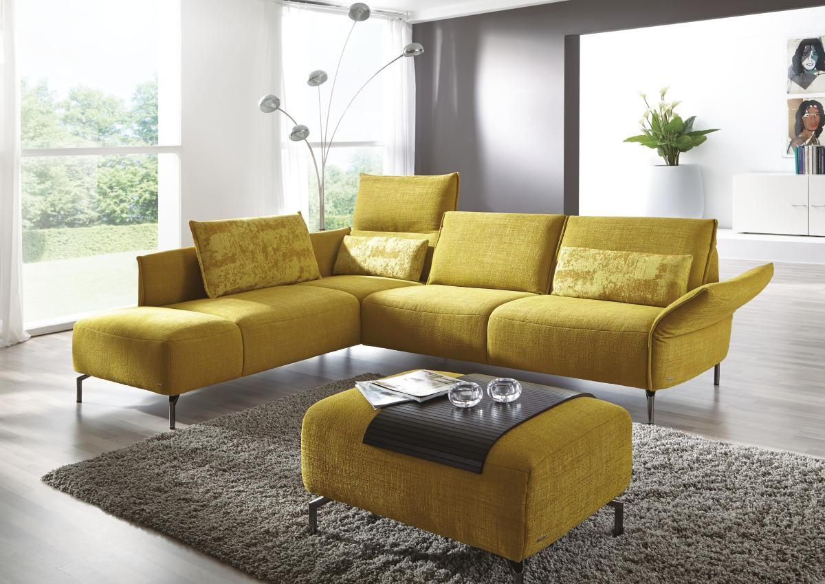 ECKSOFA in Webstoff Gelb  - Edelstahlfarben/Gelb, Design, Textil/Metall (207/274cm) - Koinor
