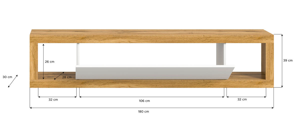 LOWBOARD  in 180/39/30 cm  - Eiche Wotan/Weiß, Design, Holzwerkstoff (180/39/30cm) - MID.YOU