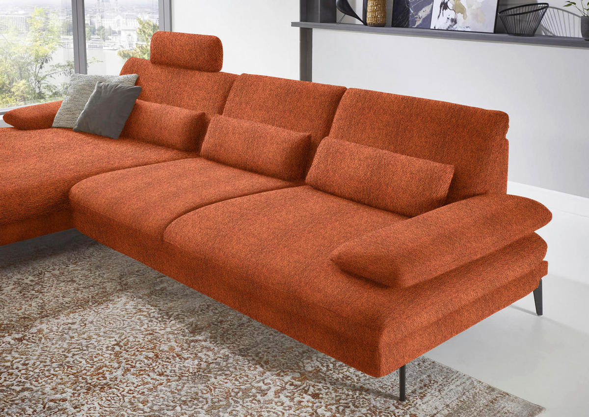 ECKSOFA in Chenille Terracotta  - Terracotta/Schwarz, Design, Textil/Metall (180/310cm) - Dieter Knoll