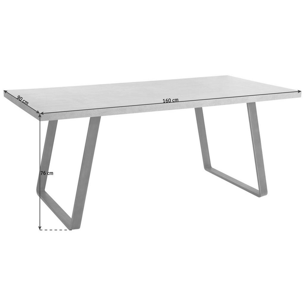 Thumbnail - Carryhome Esstisch Beton-Optik, Grau, Metall, Holzwerkstoff, rechteckig, Kufe, 90x76x160 cm, Esszimmer, Tische, Esstisch...
