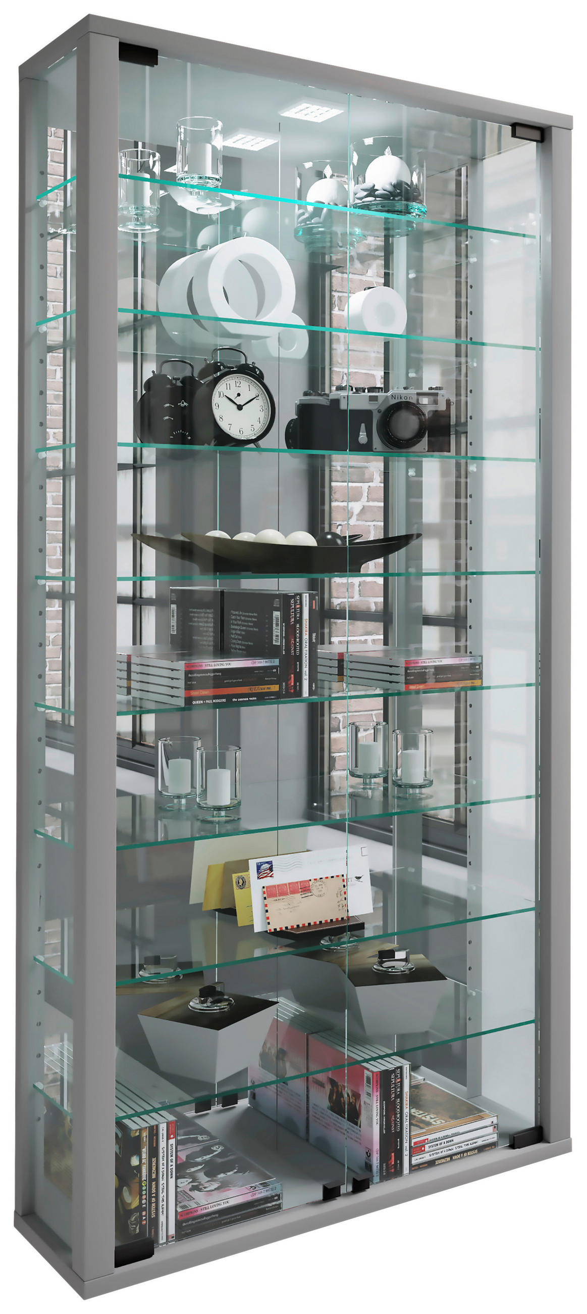 HÄNGEVITRINE in Silberfarben  - Silberfarben/Schwarz, MODERN, Glas/Holzwerkstoff (59/114,3/18cm) - MID.YOU