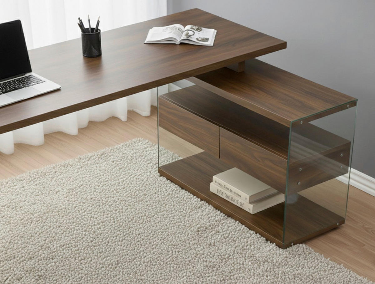 ECKSCHREIBTISCH 145/100/76 cm Walnussfarben Stauraum, seitenverkehrt montierbar  - Eichefarben/Walnussfarben, Design, Glas/Holzwerkstoff (145/100/76cm) - MID.YOU