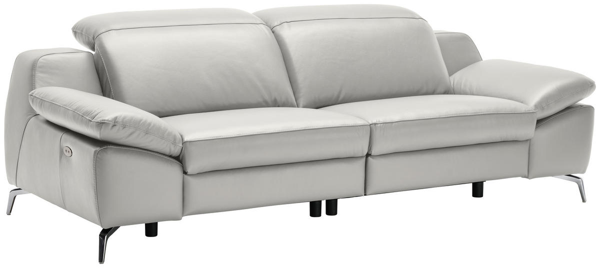3-SITZER-SOFA Echtleder Greige  - Chromfarben/Greige, Design, Leder/Kunststoff (234/83-99/110cm) - Celina Home