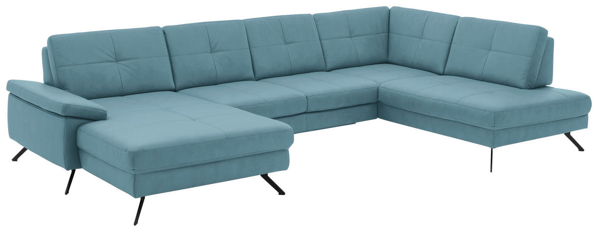 WOHNLANDSCHAFT in Lederlook, Mikrofaser Blau  - Blau/Schwarz, Design, Textil/Metall (345/220cm) - Beldomo System