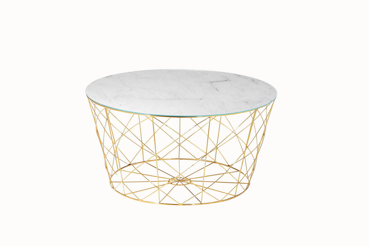 COUCHTISCH Sicherheitsglas 80/80/45 cm rund Weiß, Goldfarben  - Goldfarben/Weiß, Design, Glas/Metall (80/80/45cm) - Livetastic