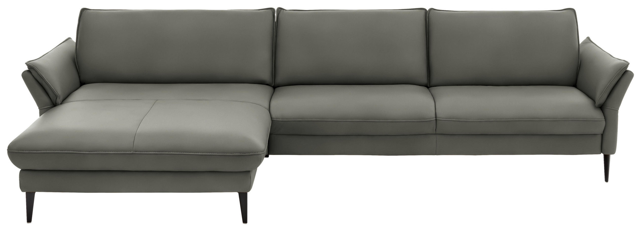 ECKSOFA in Echtleder Grau  - Schwarz/Grau, Design, Leder/Metall (172/334cm) - Hukla