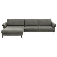 ECKSOFA in Echtleder Grau  - Schwarz/Grau, Design, Leder/Metall (172/334cm) - Valdera