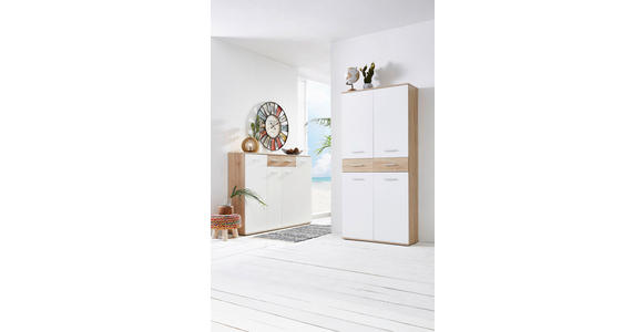 SCHUHSCHRANK 90/195/35 cm - Eichefarben/Silberfarben, Design, Holzwerkstoff/Kunststoff (90/195/35cm) - Xora