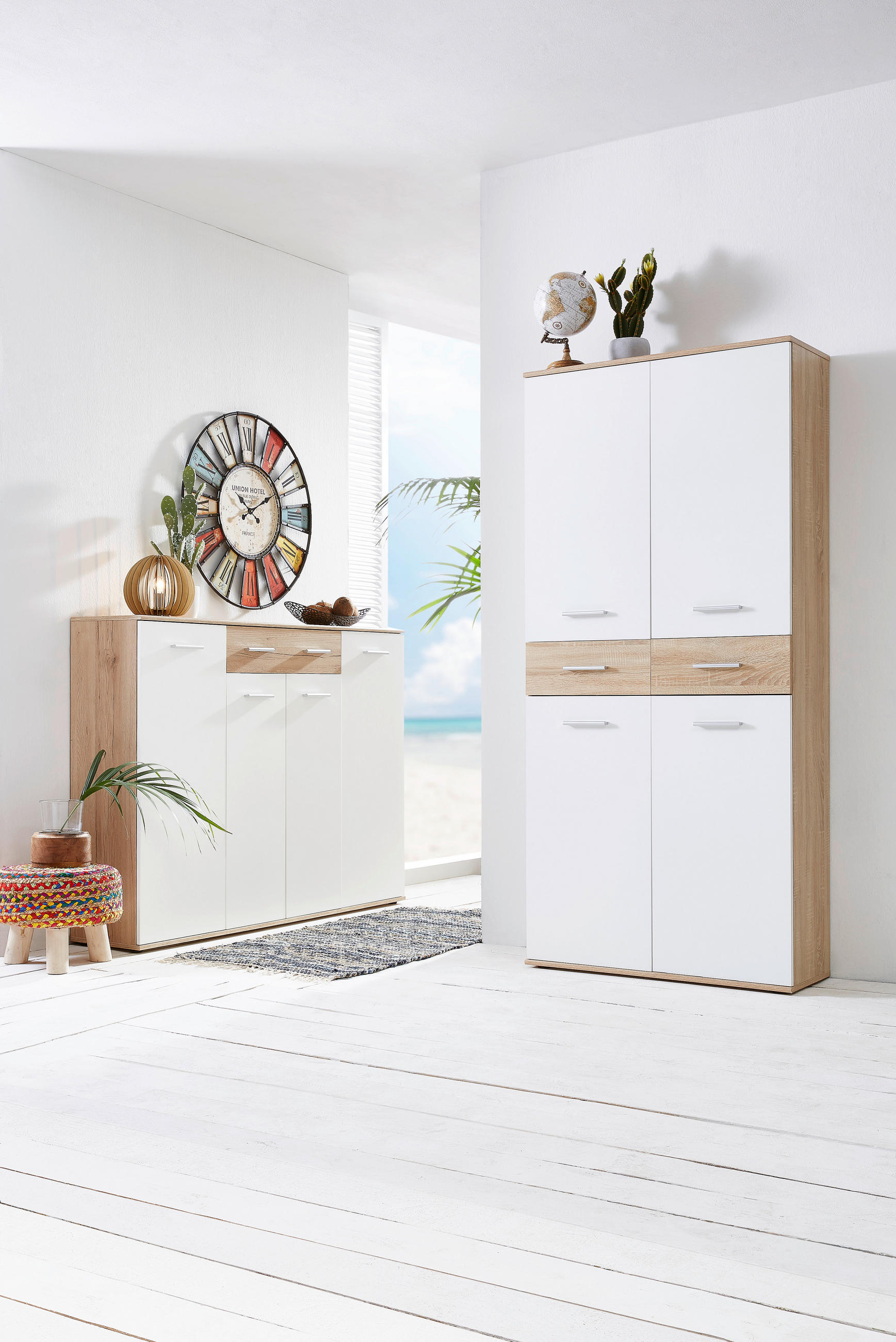 SCHUHSCHRANK 90/195/35 cm  - Weiss/Eichefarben, Design, Holzwerkstoff/Kunststoff (90/195/35cm) - Xora