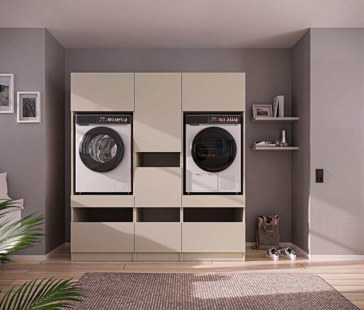 WASCHMASCHINENSCHRANK  68/200/68 cm  - Kaschmir/Schwarz, Design, Holzwerkstoff/Metall (68/200/68cm) - Milino