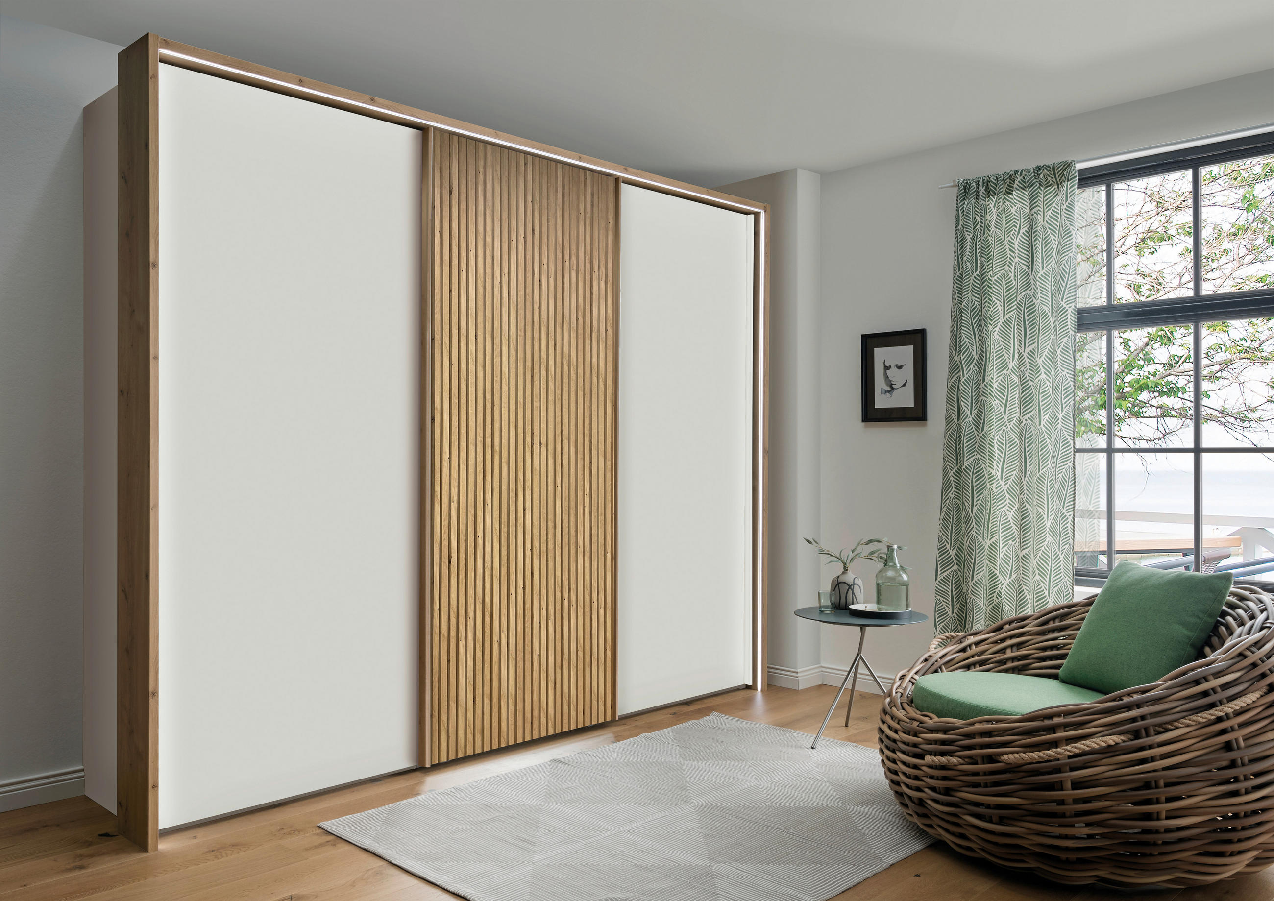 SKRIŇA S POS. DVER. – HOR.VED, biela, dub bianco, 250/217/67 cm - biela/dub bianco, Design, kompozitné drevo (250/217/67cm) - Novel