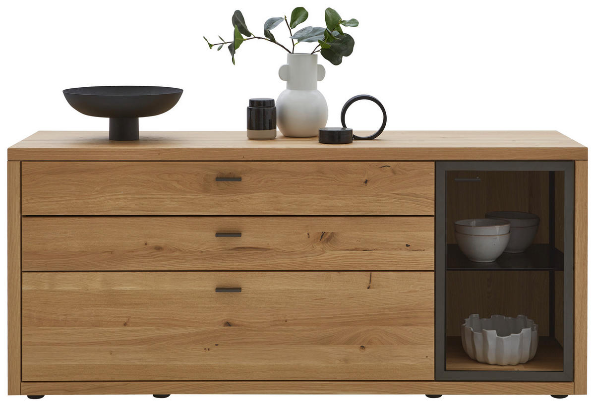 SIDEBOARD Dunkelgrau, Wildeiche  168/74/45,0 cm  - Wildeiche/Dunkelgrau, Design, Glas/Holz (168/74/45,0cm) - Valnatura