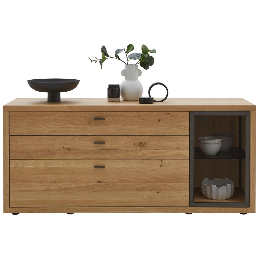Thumbnail - Valnatura Sideboard, Dunkelgrau, Wildeiche, Metall, Wildeiche, massiv, 1 Fächer, 3 Schubladen, 168x74x45.0 cm, Goldenes ...