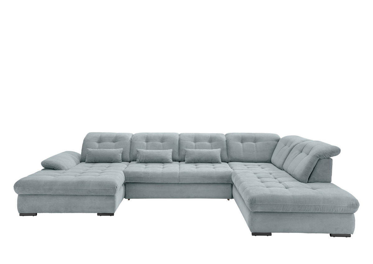 WOHNLANDSCHAFT in Cord Hellblau  - Schwarz/Hellblau, MODERN, Textil/Metall (184/387/252cm) - Livetastic