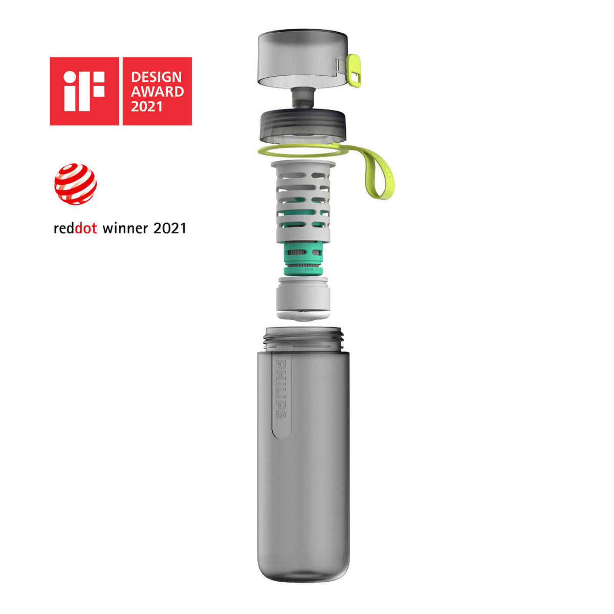 Wasserflasche mit Filter   - Grau, Basics, Kunststoff (7,5/7,5/21,2cm) - Philips