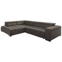 ECKSCHLAFSOFA Braun Velours  - Schwarz/Braun, Design, Holz/Textil (201/307cm) - Livetastic