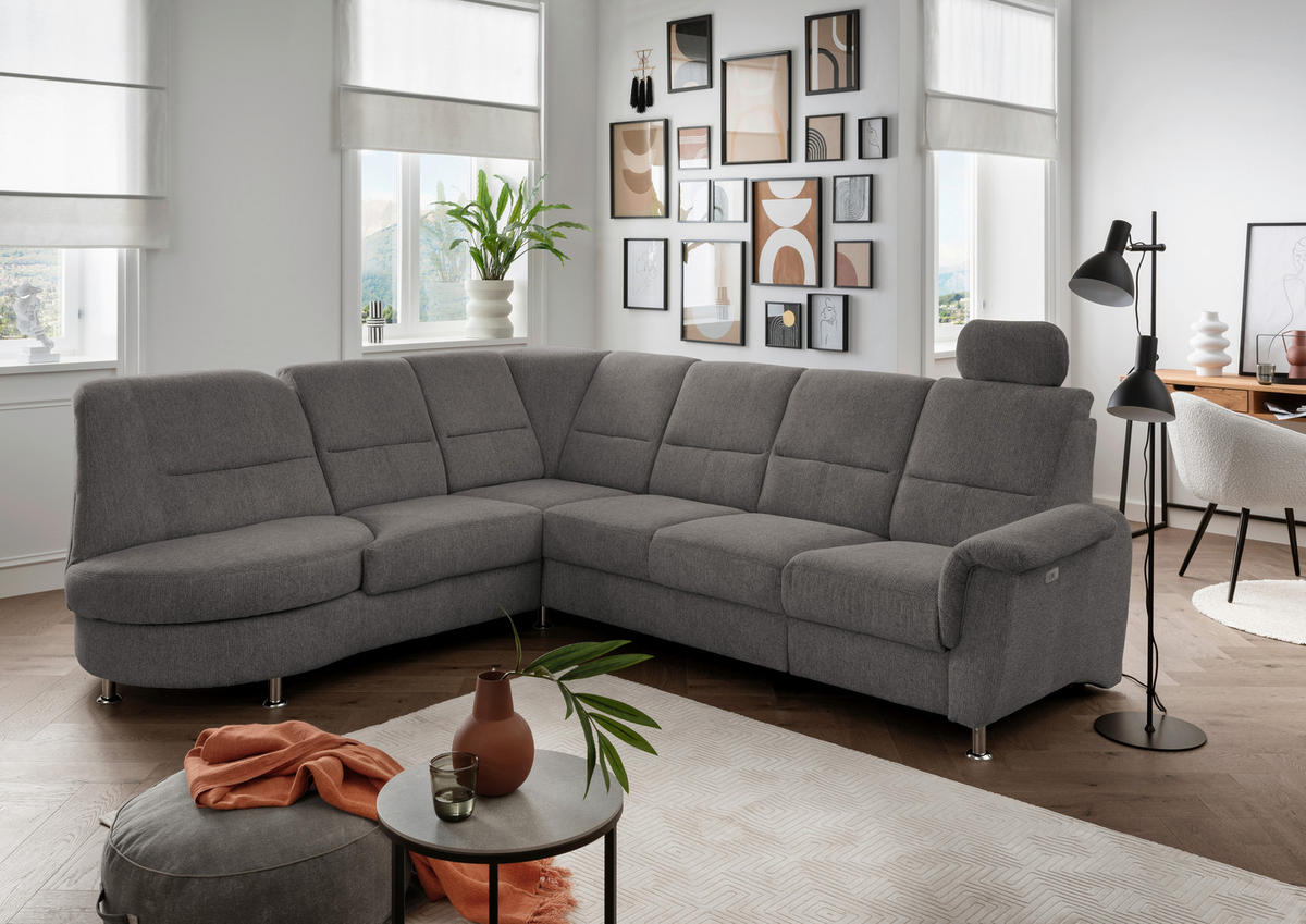 ECKSOFA in Chenille Graubraun  236/275 cm  - Chromfarben/Graubraun, MODERN, Textil/Metall (236/275cm) - Livetastic
