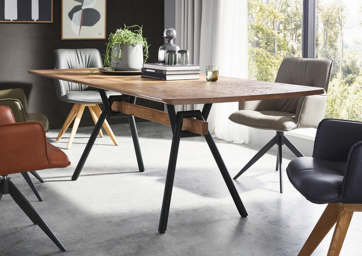 ESSTISCH Eichefarben rechteckig   - Eichefarben/Schwarz, Design, Holz/Metall (220/100/76cm) - Valnatura