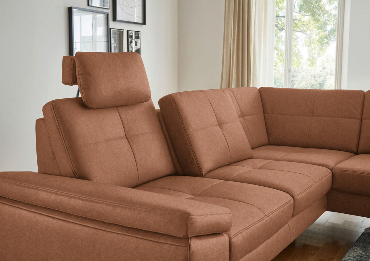 ECKSOFA in Lederlook, Mikrofaser Braun  - Schwarz/Braun, Design, Textil/Metall (261/220cm) - Beldomo System
