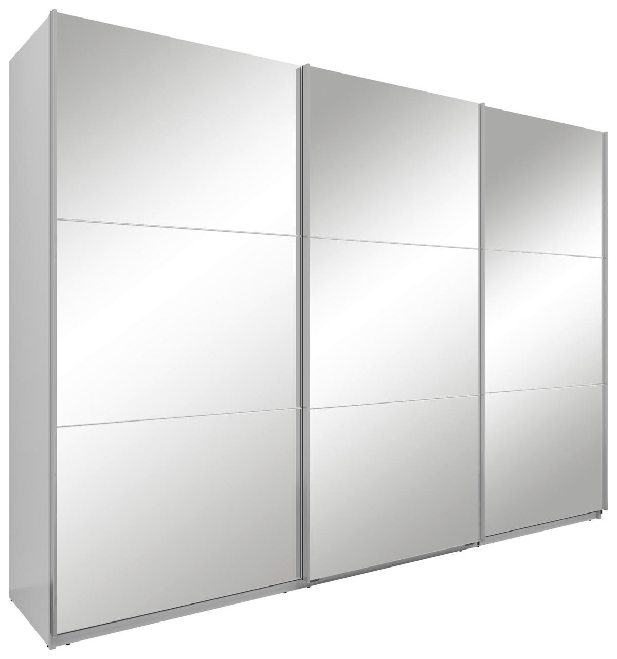 SCHWEBETÜRENSCHRANK 300/216/64 cm 3-türig Weiß  - Silberfarben/Weiß, Basics, Glas/Holzwerkstoff (300/216/64cm) - Boxxx