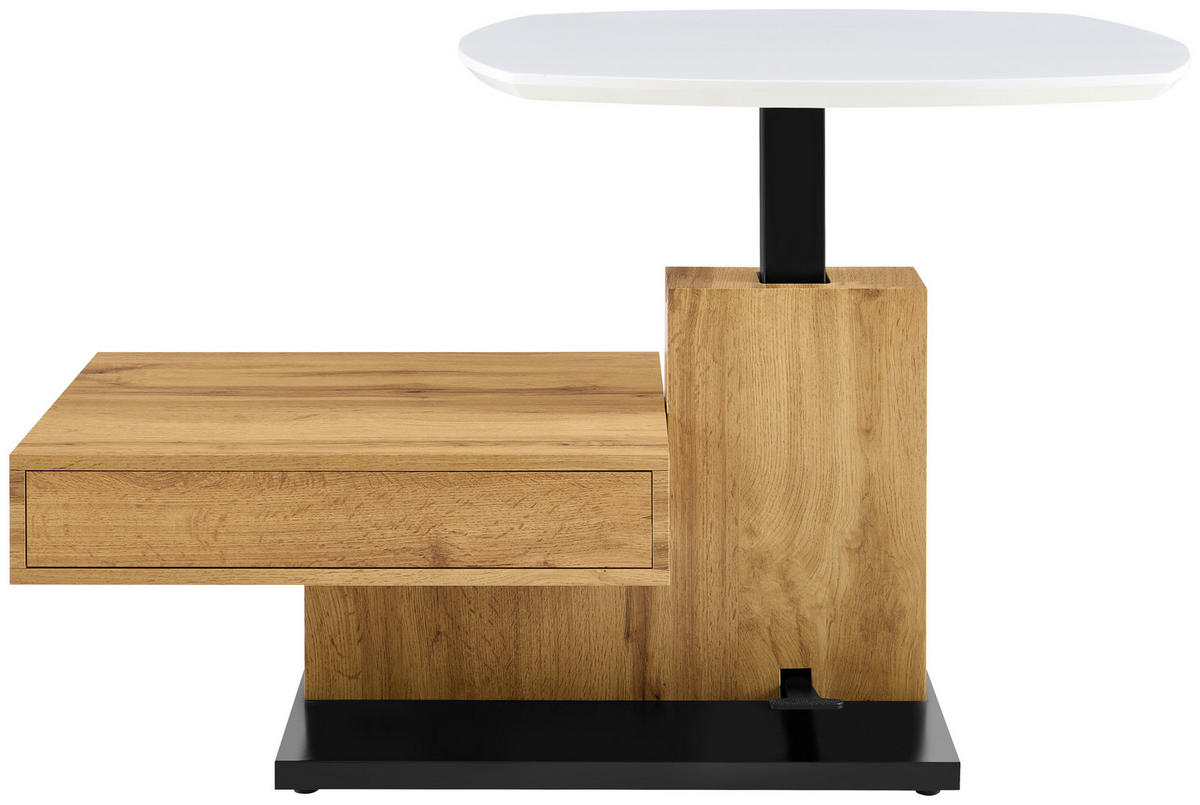 COUCHTISCH 110/70/47.5-66.5 cm quadratisch Schwarz, Weiß, Eichefarben  - Eichefarben/Schwarz, Design, Holzwerkstoff/Metall (110/70/47.5-66.5cm) - MID.YOU