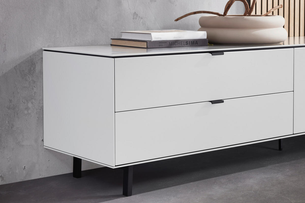 WOHNWAND  in Naturfarben, Weiss 216/149/46 cm  - Weiss/Naturfarben, Design, Glas/Holzwerkstoff (216/149/46cm) - Dieter Knoll