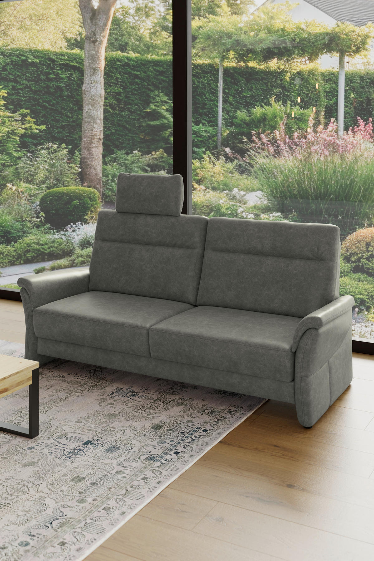3,5-SITZER Mikrofaser Dunkelgrau  - Dunkelgrau/Schwarz, KONVENTIONELL, Kunststoff/Textil (205/98/91cm) - Elegando