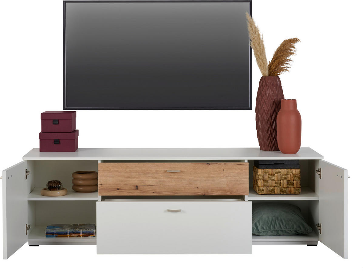LOWBOARD  in 180/55/50 cm  - Eichefarben/Silberfarben, Design, Holzwerkstoff/Kunststoff (180/55/50cm) - Stylife