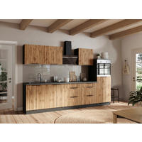 KÜCHENBLOCK 300 cm   Eiche Wotan, Graphitfarben  - Schieferfarben/Eiche Wotan, Basics, Holzwerkstoff/Metall (300cm) - Held