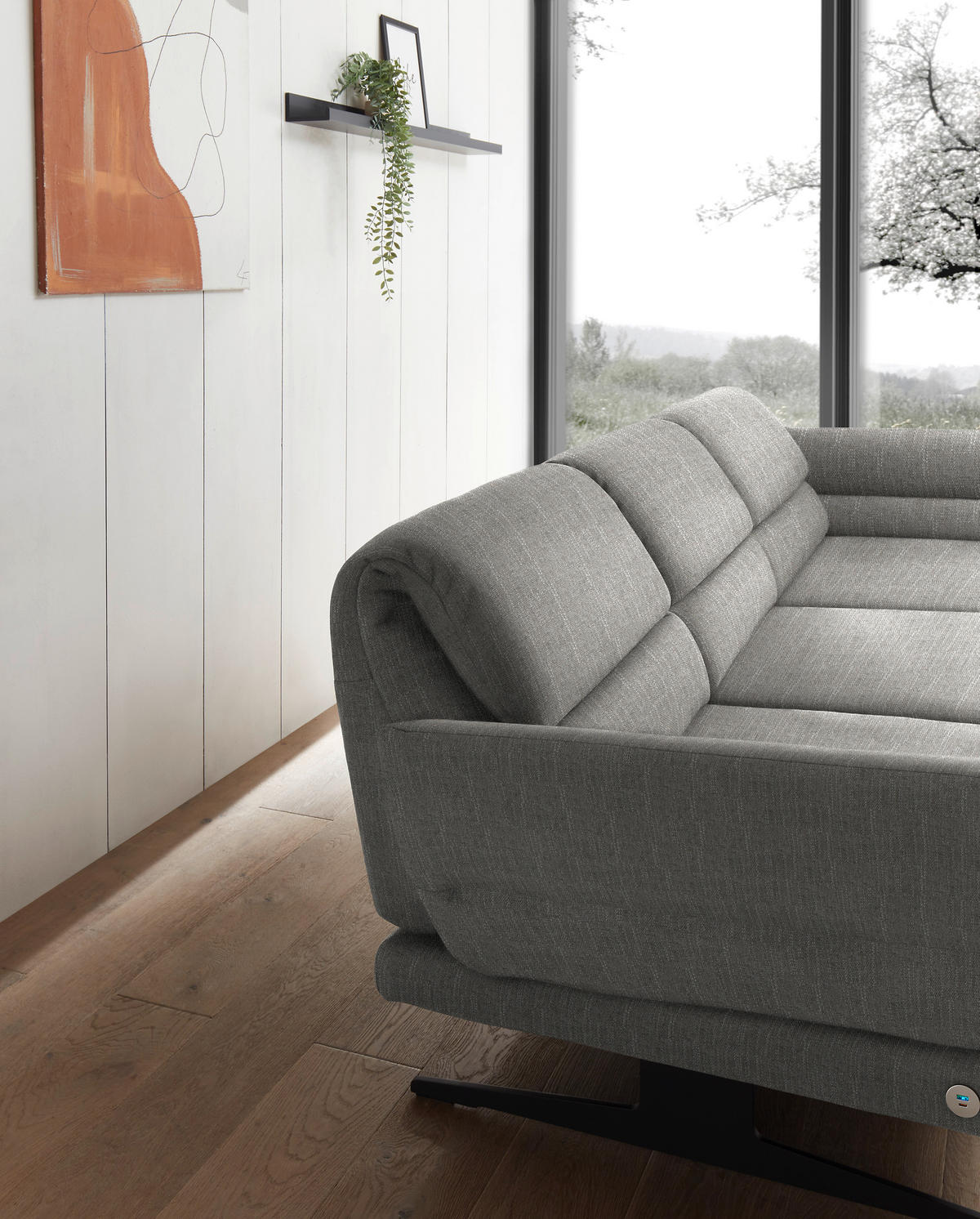 ECKSOFA in Flachgewebe Hellgrau  - Hellgrau/Schwarz, Design, Textil/Metall (279-327/176-217cm) - Dieter Knoll