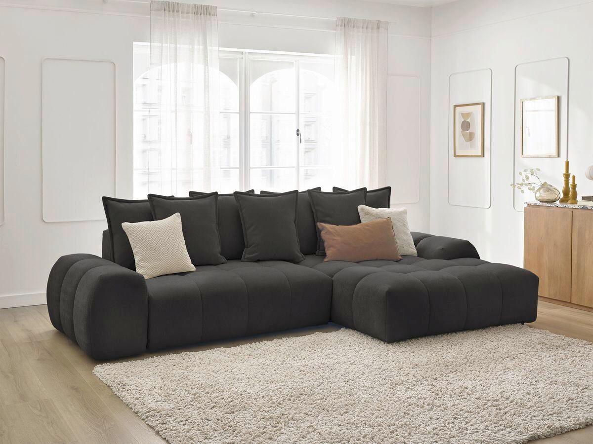 ECKSCHLAFSOFA EVEREST  mit Rücken echt, Armteil links, Armteil rechts Struktur Schwarz  - Schwarz, MODERN, Kunststoff/Textil (318/180cm) - Livetastic